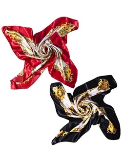 2 PCS Women's Large Satin Square Silk Feeling Hair Scarf 35 x 35 inches