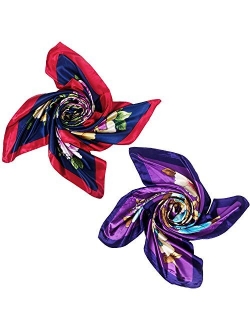 2 PCS Women's Large Satin Square Silk Feeling Hair Scarf 35 x 35 inches