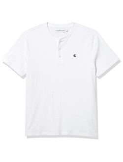 Men's Short Sleeve Henley Ribbed Logo T-Shirt