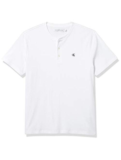 Calvin Klein Men's Short Sleeve Henley Ribbed Logo T-Shirt