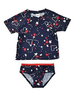 Osh Kosh Little Girls' Short Sleeve Rash Guard Set with All Over Star Print