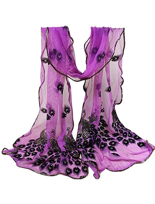 Sanwood Trendy Women Gauze Embroidered Peacock Veil Church Mantilla Scarf Wrap