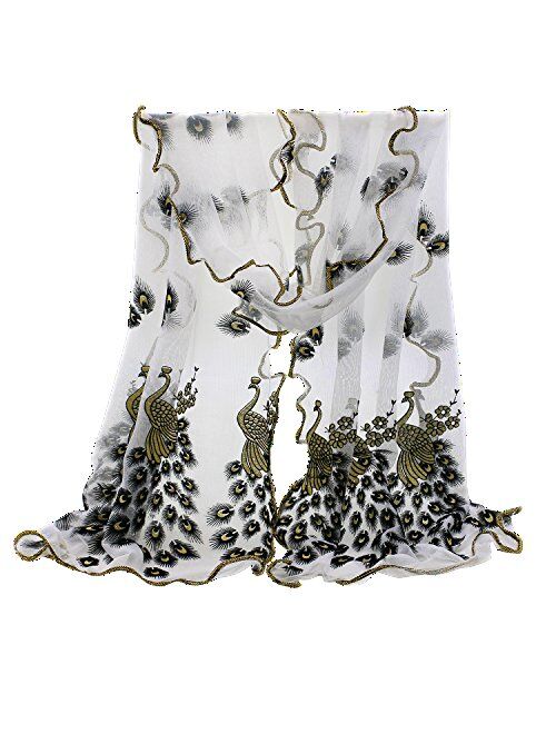 Sanwood Trendy Women Gauze Embroidered Peacock Veil Church Mantilla Scarf Wrap