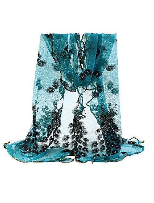 Sanwood Trendy Women Gauze Embroidered Peacock Veil Church Mantilla Scarf Wrap