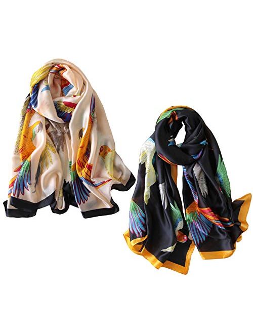 YMXHHB Fashion Scarves Scarf 100% Silk Feeling Scarf Silk Like Scarves Long Lightweight Sunscreen Shawls for Women