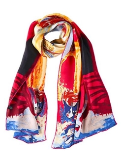 Women's Long Charmeuse Silk Scarf Classic Art Print