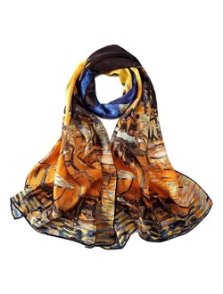 Women's Long Charmeuse Silk Scarf Classic Art Print