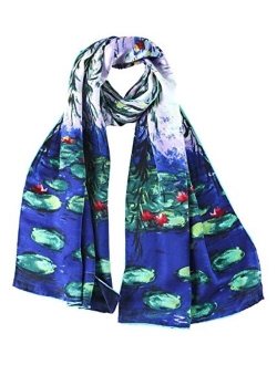 Women's Long Charmeuse Silk Scarf Classic Art Print