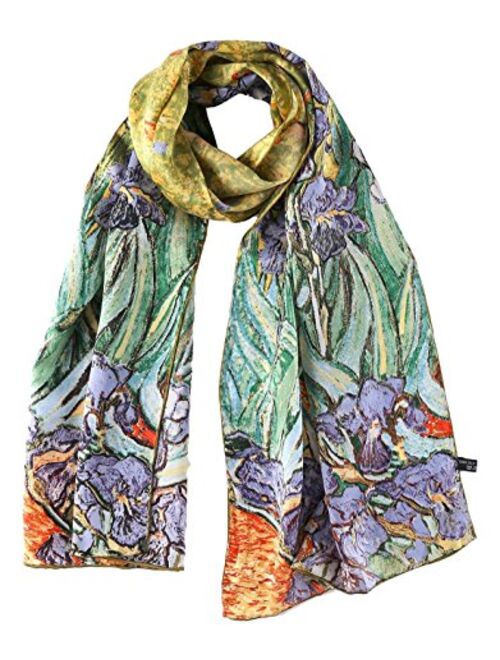 Women's Long Charmeuse Silk Scarf Classic Art Print