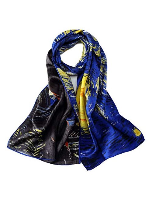 Women's Long Charmeuse Silk Scarf Classic Art Print