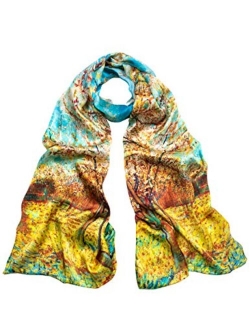 Dahlia Women's 100% Luxury Long Silk Scarf - Van Gogh's Art Collection