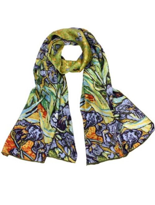 Dahlia Women's 100% Luxury Long Silk Scarf - Van Gogh's Art Collection