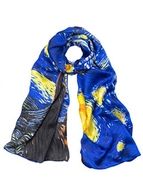 Dahlia Women's 100% Luxury Long Silk Scarf - Van Gogh's Art Collection