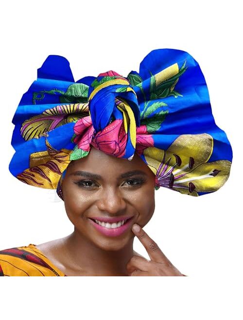 Shenbolen African Traditional Wax Print Head wrap Headwrap Scarf Tie,One Size