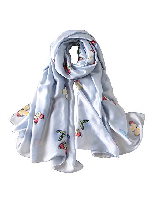 Alice Women Classy Silky Satin Butterfly Print Long Scarf Shawls Wraps