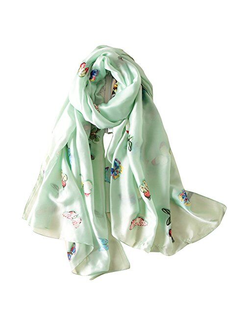 Alice Women Classy Silky Satin Butterfly Print Long Scarf Shawls Wraps