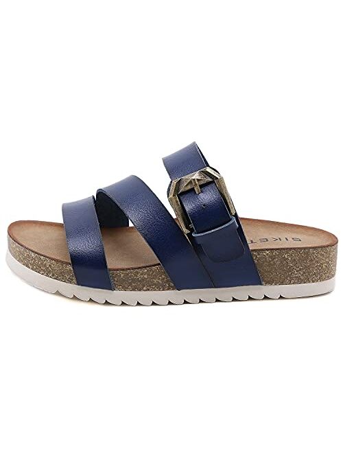 ChayChax Womens Slide Sandals with Cork Footbed Open Toe Flat Sandals with Adjustable Buckle