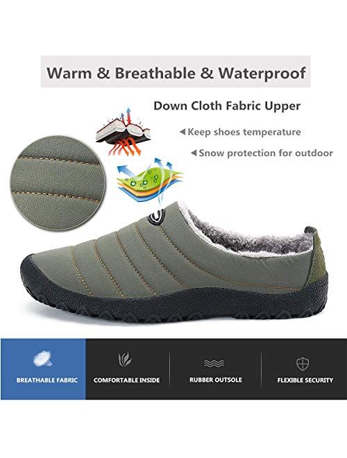 ChayChax Men's Women's Plush Lining House Slippers Winter Warm Slip On Clog House Shoes with Indoor Outdoor Anti-Skid Rubber Sole