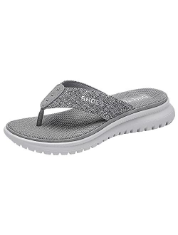 Womens Flip Flops Low Wedge Thongs Sandals Summer Clip Toe Slippers Shoes for Shopping Wandering