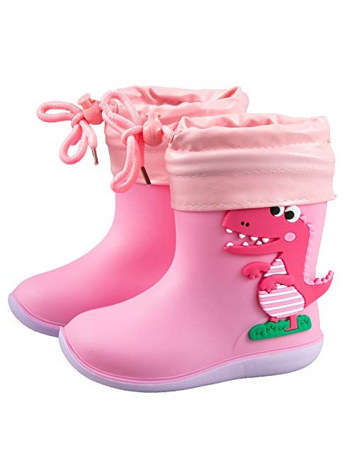 ChayChax Kid’s Cute Rain Boots Waterproof Rubber Boot Shoes Boys Girls Dinosaur Rain Shoes Non-Slip