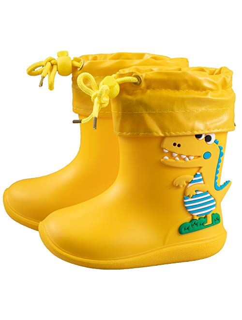 ChayChax Kid’s Cute Rain Boots Waterproof Rubber Boot Shoes Boys Girls Dinosaur Rain Shoes Non-Slip