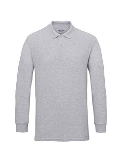 Mens Long Sleeve Double Pique Cotton Polo Shirt