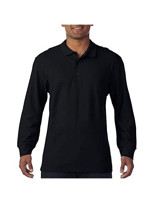 Gildan Mens Long Sleeve Double Pique Cotton Polo Shirt