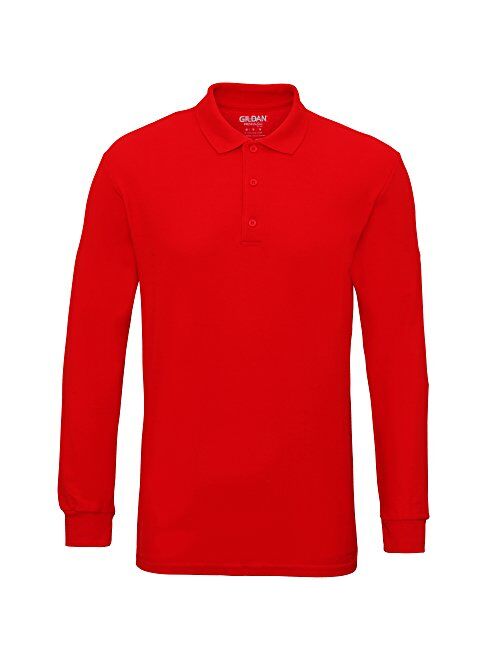 Gildan Mens Long Sleeve Double Pique Cotton Polo Shirt