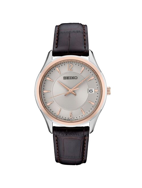 Seiko Men's Essential Silver Dial Brown Leather Watch - SUR422