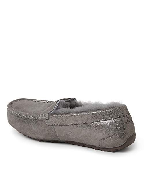 EZ Feet Women's Indoor Outdoor Shearling Breathable Slip-On Suede Moccasins Slippers