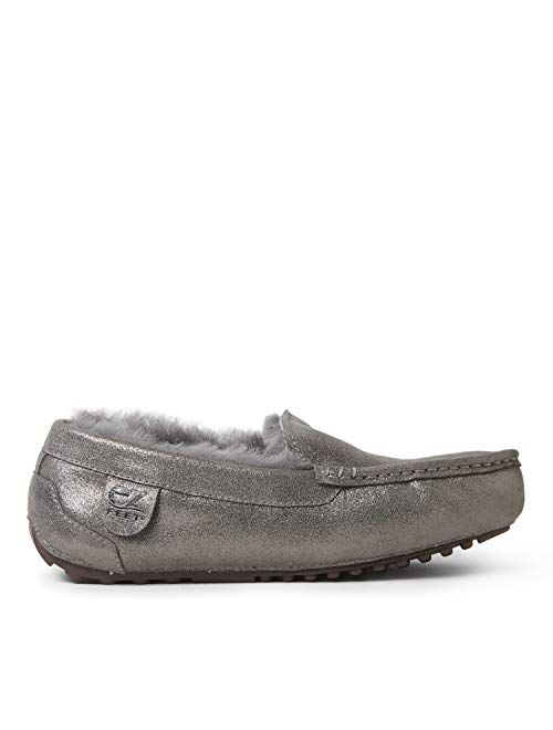 EZ Feet Women's Indoor Outdoor Shearling Breathable Slip-On Suede Moccasins Slippers