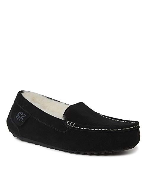 EZ Feet Women's Indoor Outdoor Shearling Breathable Slip-On Suede Moccasins Slippers