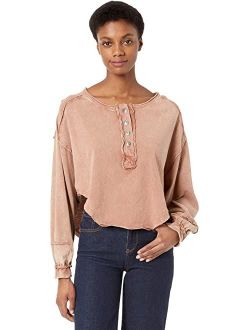 Women's Melodi Henley Solid Long, balloon sleeves with ribbed cuffs