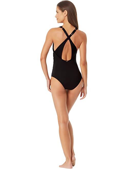 Anne Cole Live in Color V-Neck Cross-Back Shirred One-Piece