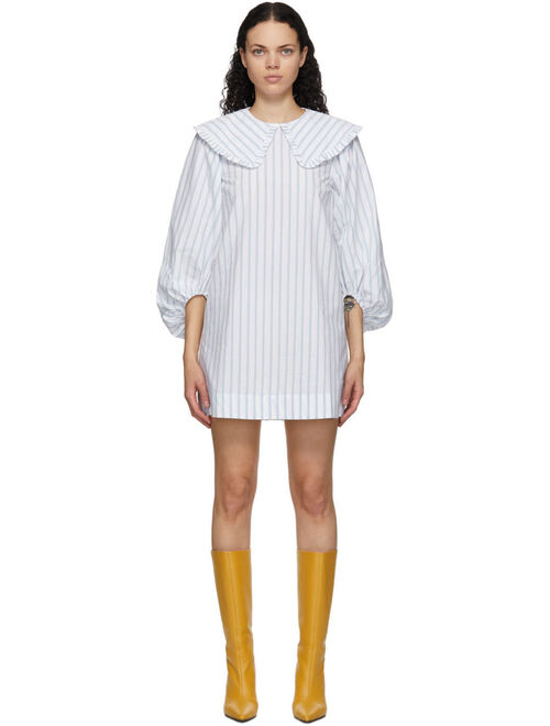 SSENSE Exclusive Blue & White Striped Balloon Sleeve Dress