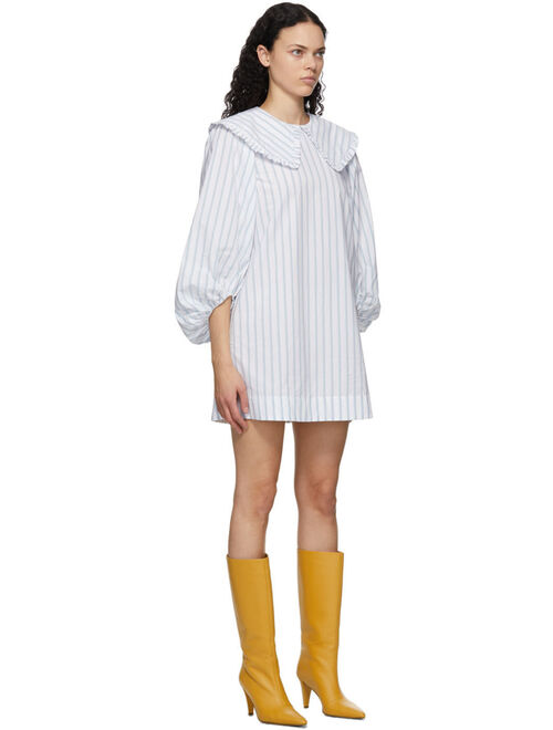 SSENSE Exclusive Blue & White Striped Balloon Sleeve Dress