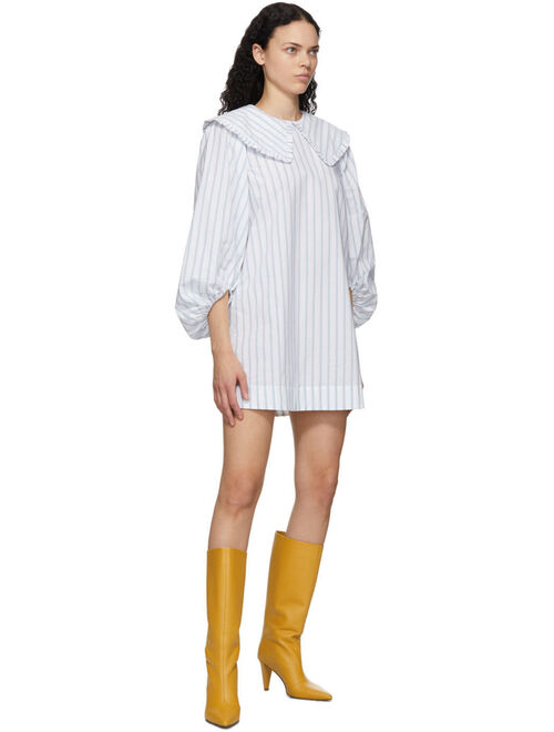 SSENSE Exclusive Blue & White Striped Balloon Sleeve Dress