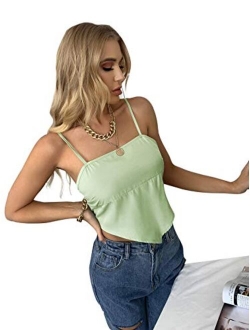 Women's Casual Sleeveless Backless Tie Back Bandana Hem Cami Crop Top