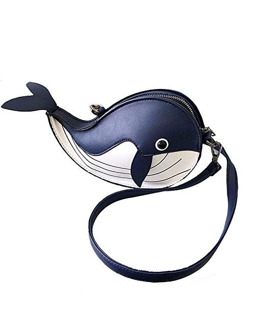 LUI SUI Women Dinosaur Shape Shoulder Bag Pu Leather Rivet Chic Purse Girls Whale Crossbody Bags