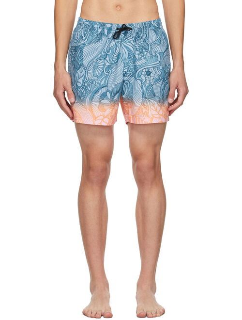 Blue Gradient Swim Mid Rise Trunk Shorts