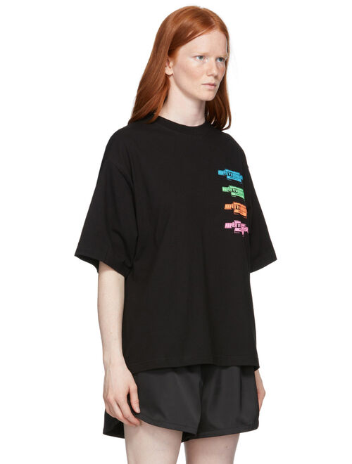 Women's Solid Short Sleeve Black Multi Logo T-Shirt