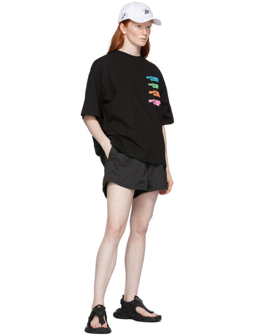 Women's Solid Short Sleeve Black Multi Logo T-Shirt