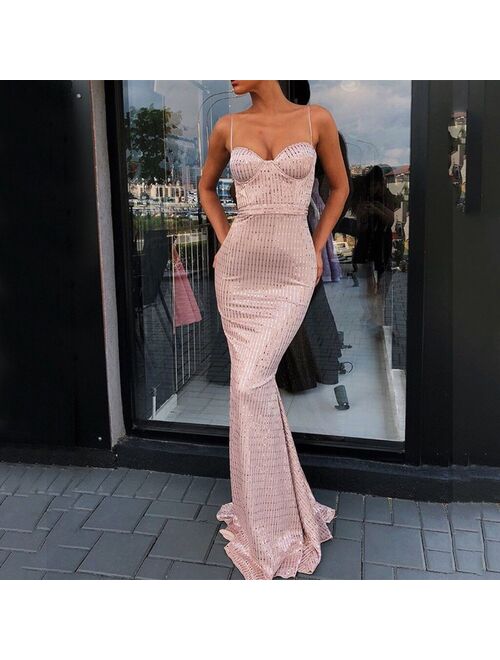 JAYCOSIN Summer Women's Off Shoulder Bra Bronzing Slim Long Drag Sexy Dress  Bronzing Bandage Bodycon Dress