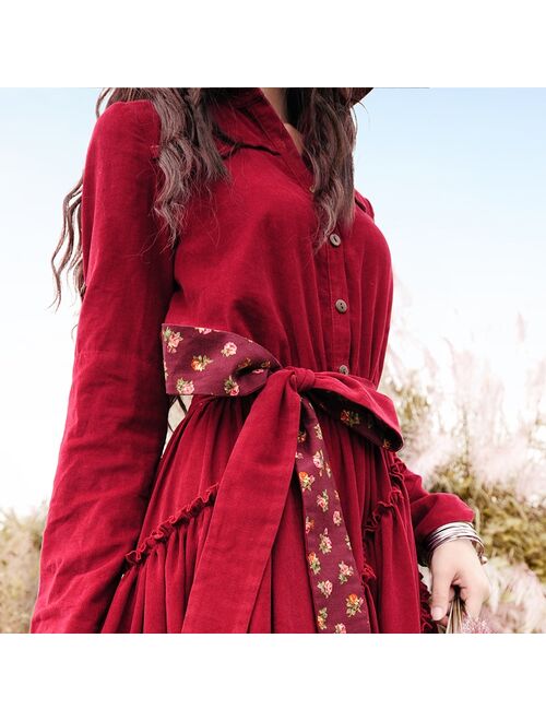 Free Shipping 2020 Boshow New Fashion Corduroy Long-sleeve Trench Dresses For Women Long Maxi Irregular Bohemian Dress With Belt