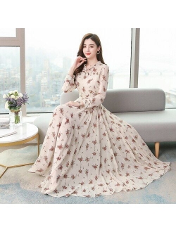 4XL Plus Size Floral Chiffon Boho Dress 2021 Spring Autumn Vintage Women Maxi Dresses White Casual Party Bodycon Long Vestidos