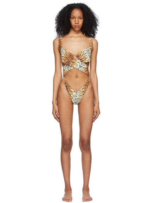 Reina Olga Beige & Orange Tiger Exotica One-Piece Swimsuit