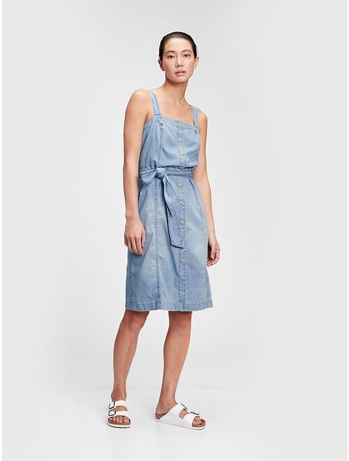 button front apron dress