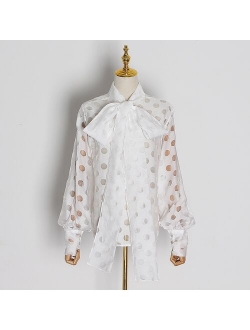 TWOTWINSTYLE Casual Ruched Women's Blouses Bow Collar Lantern Long Sleeve Lace Up Shirts For Female Fashion 2020 Clothing Tide