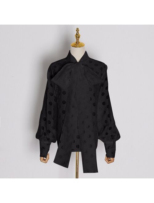 TWOTWINSTYLE Casual Ruched Women's Blouses Bow Collar Lantern Long Sleeve Lace Up Shirts For Female Fashion 2020 Clothing Tide