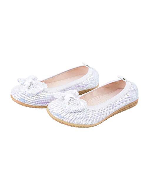 RAOXYE Girl's Dress Shoes Golden Glitter Slip On Ballet Flat (Toddler/Little Kid)